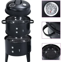 3-in-1 hiilisavustin bbq-grilli 40x80 cm Savustimet|Hiiligrillit