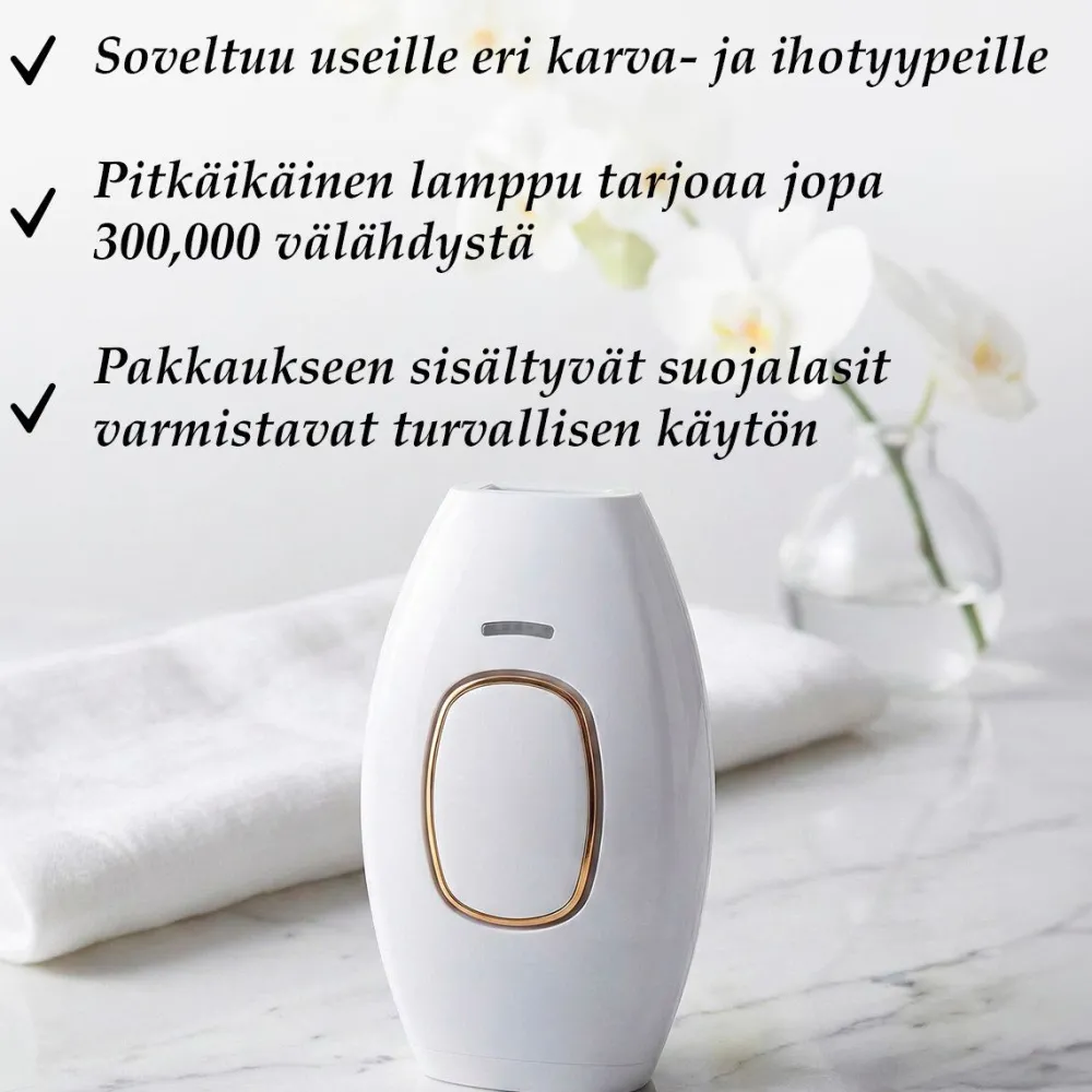 IPL valoepilaattori Pro, sis. valoimpulssilaite, käyttöohje, suojalasit ja virtapistoke*Lykke Hot