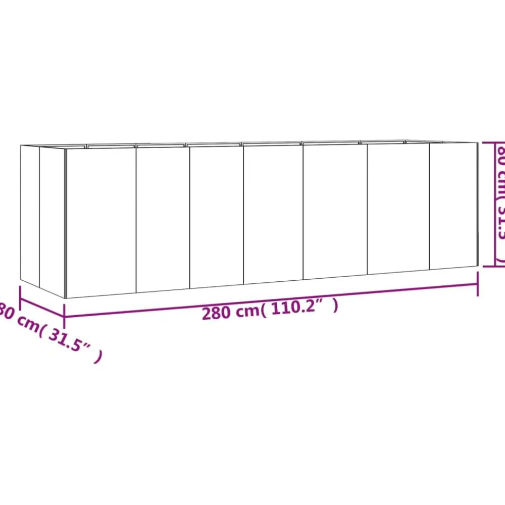 Outlet Istutuslaatikko 280x80x80 cm corten-teräs Istutuslaatikot|Puutarhatarvikkeet