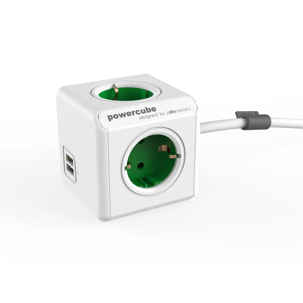 Outlet Jatkojohto PowerCube Extended USB 1,5 m 4-osainen + 2 x USB-A vihreä/valkoinen Jatkojohdot