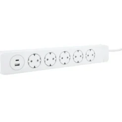 Jatkojohto 5+1+1 Kombi 2m 5-osainen + 1xUSB-A + 1xUSB-C valkoinen*Gelia