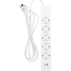 Jatkojohto 5+1+1 Kombi 2m 5-osainen + 1xUSB-A + 1xUSB-C valkoinen*Gelia