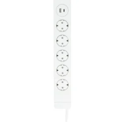 Jatkojohto 5+1+1 Kombi 2m 5-osainen + 1xUSB-A + 1xUSB-C valkoinen*Gelia