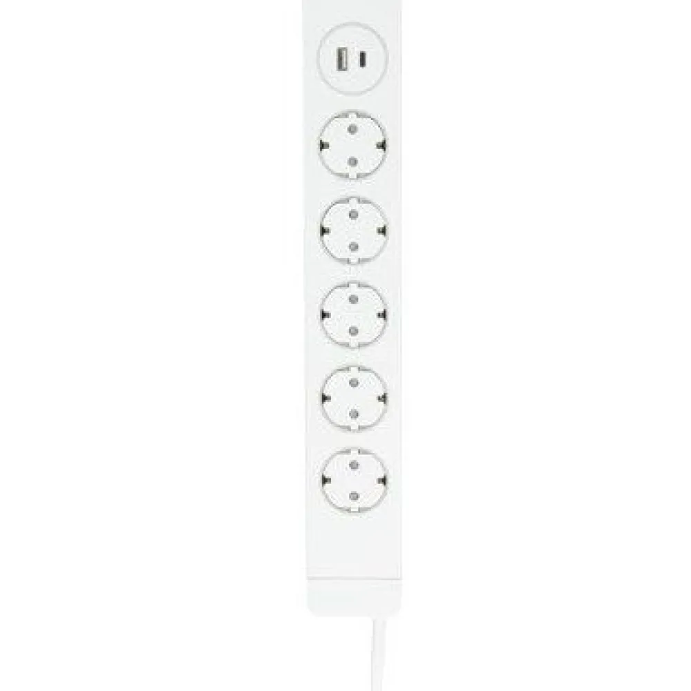 Jatkojohto 5+1+1 Kombi 2m 5-osainen + 1xUSB-A + 1xUSB-C valkoinen*Gelia