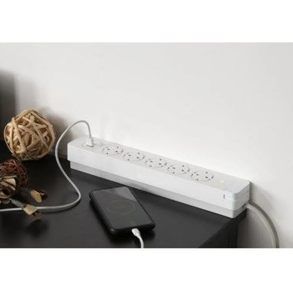 Jatkojohto 5+1+1 Kombi 2m 5-osainen + 1xUSB-A + 1xUSB-C valkoinen*Gelia