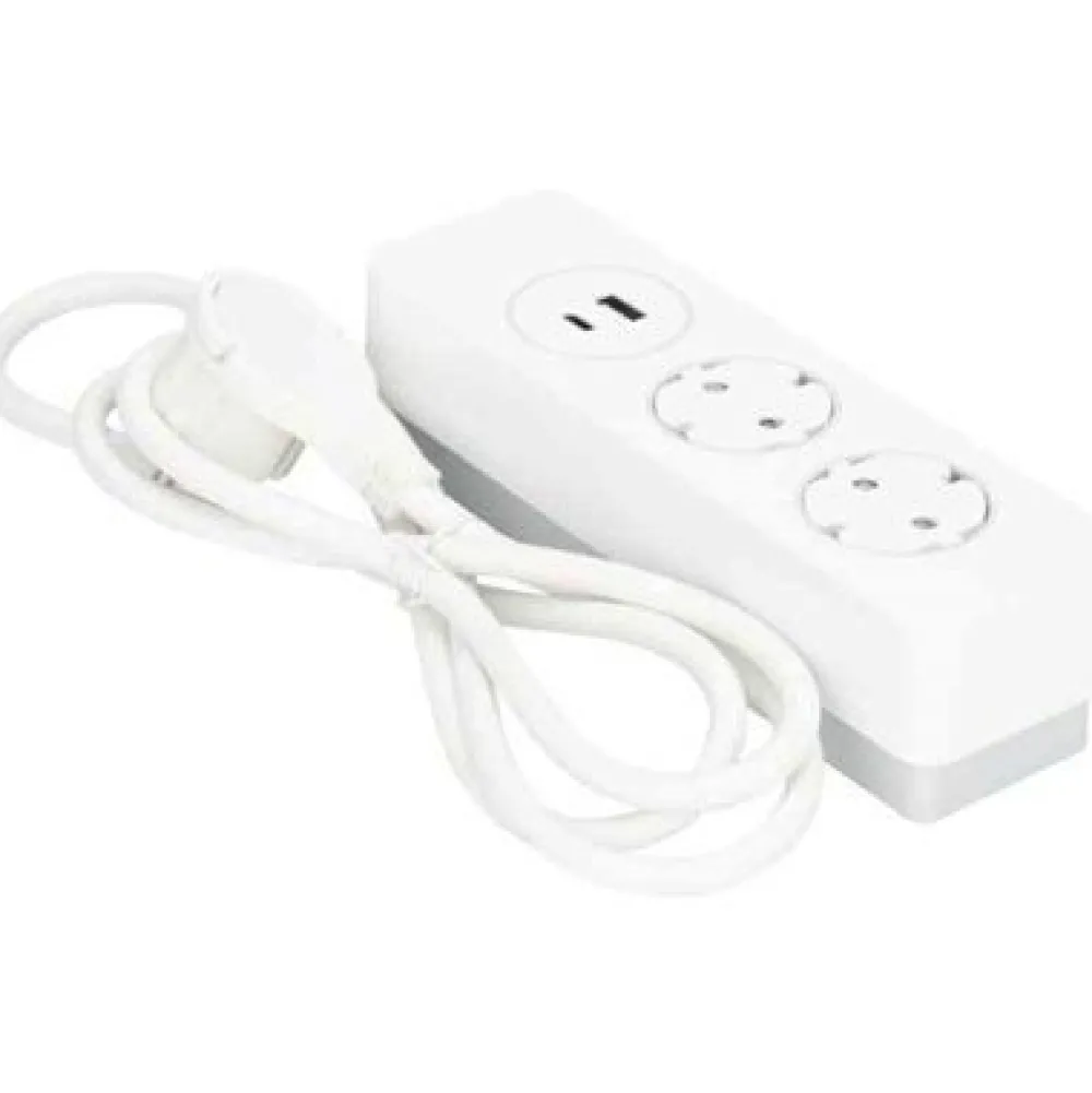 Jatkojohto 2+1+1 Kombi 2m 2-osainen + 1xUSB-A + 1xUSB-C valkoinen/harmaa*Gelia Best