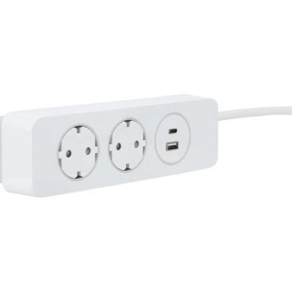 Jatkojohto 2+1+1 Kombi 2m 2-osainen + 1xUSB-A + 1xUSB-C valkoinen/harmaa*Gelia Best