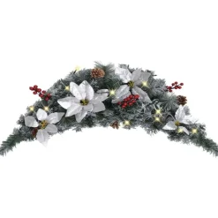 Joulukaari LED-valoilla, hopeisilla ja punaisilla koristeluilla, 90cm*FinePRICE Outlet