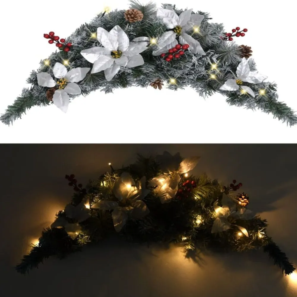 Joulukaari LED-valoilla, hopeisilla ja punaisilla koristeluilla, 90cm*FinePRICE Outlet