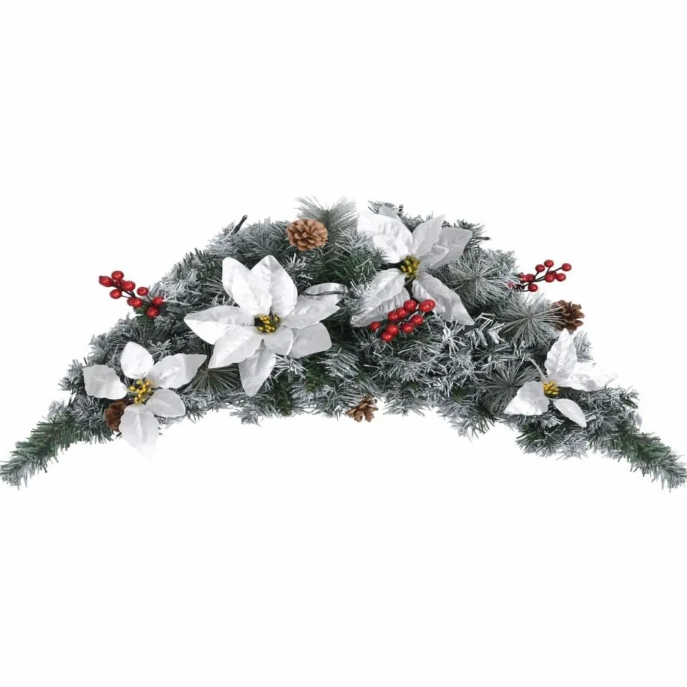 Joulukaari LED-valoilla, hopeisilla ja punaisilla koristeluilla, 90cm*FinePRICE Outlet