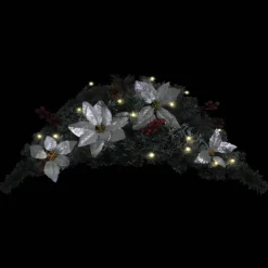 Joulukaari LED-valoilla, hopeisilla ja punaisilla koristeluilla, 90cm*FinePRICE Outlet
