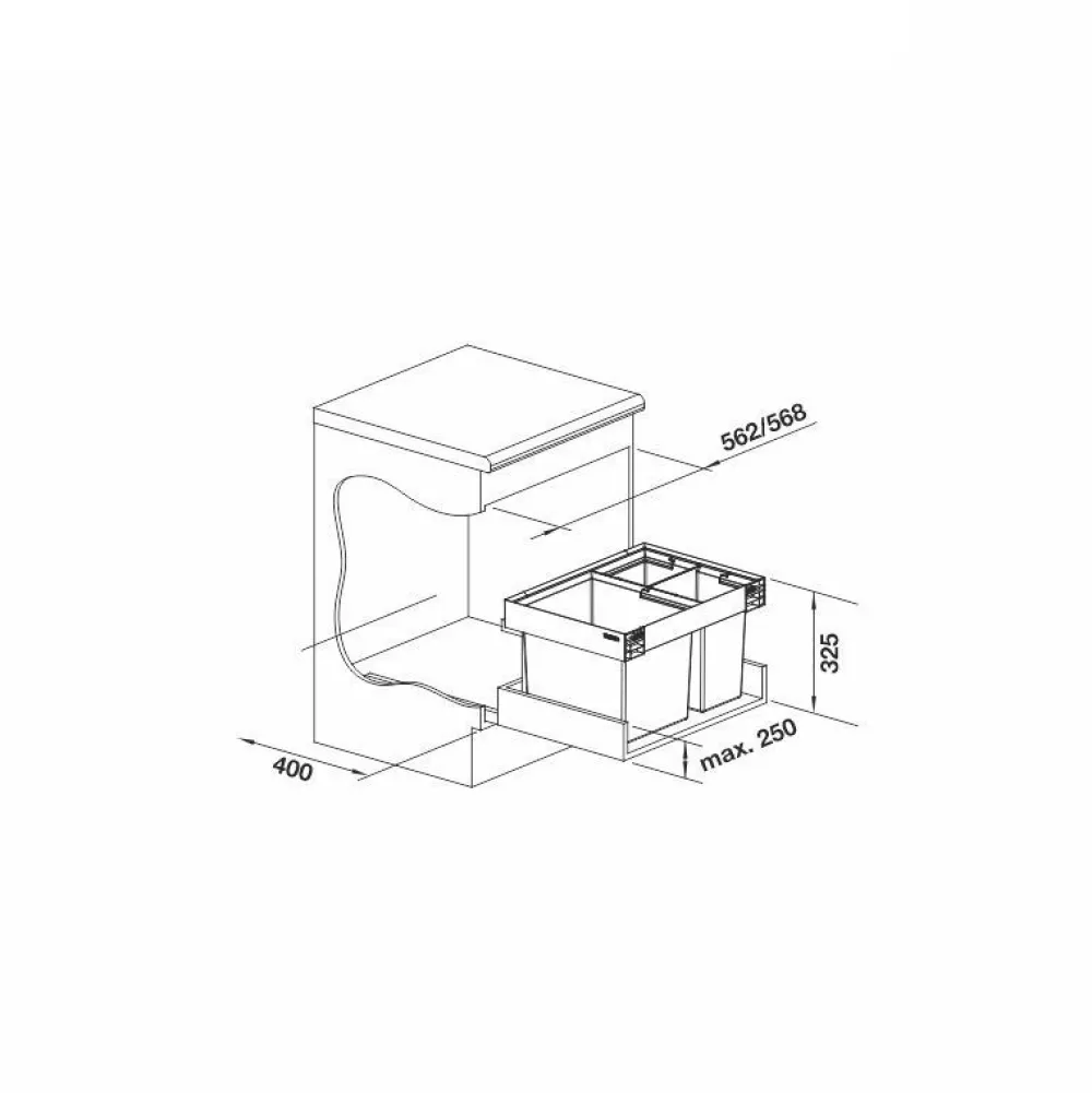 Outlet Jäteyksikkö Flexon II Low XL 60/3, 1x30L + 2x8L, harmaa Jätejärjestelmät