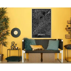 Clearance Juliste Dark Map of Brussels kehyksillä eri kokoja Taulut Ja Kehykset