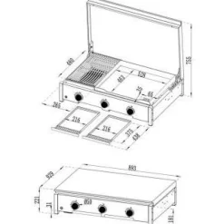 Outlet Kaasugrilli Combo 900, 2 poltinta ja plancha Kaasugrillit