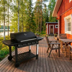 Kaasugrilli Barbeque, 4 poltinta, puutaso, musta*Dose Clearance