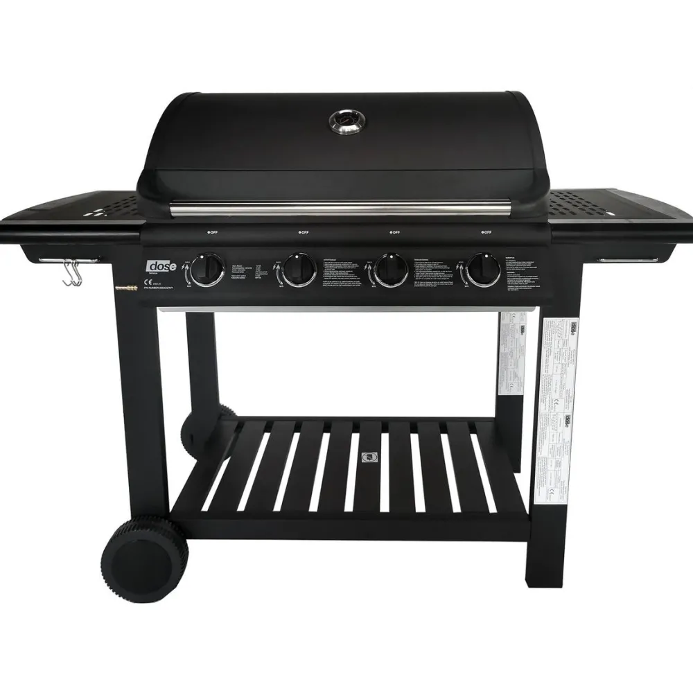 Kaasugrilli Barbeque, 4 poltinta, puutaso, musta*Dose Clearance