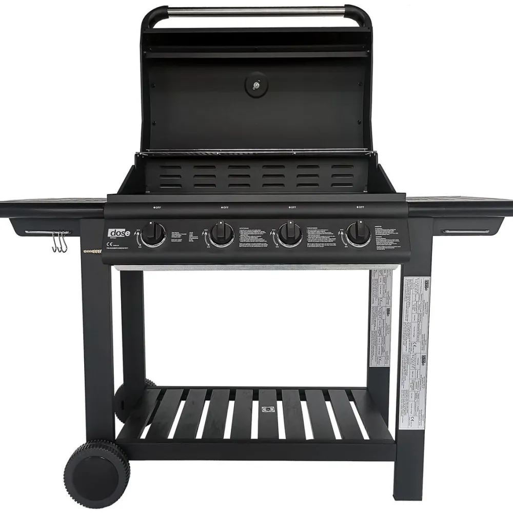 Kaasugrilli Barbeque, 4 poltinta, puutaso, musta*Dose Clearance
