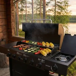 Kaasugrilli Barbeque 10141, 6 poltinta, sivukeitin, musta*Dose Sale