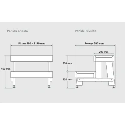 Kaksiaskelmapenkki , puuvalmis, eri vaihtoehtoja*Hermanni Outlet