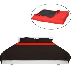 Kaksipuolinen tikattu päiväpeite punainen ja musta 170x210cm*FinePRICE New