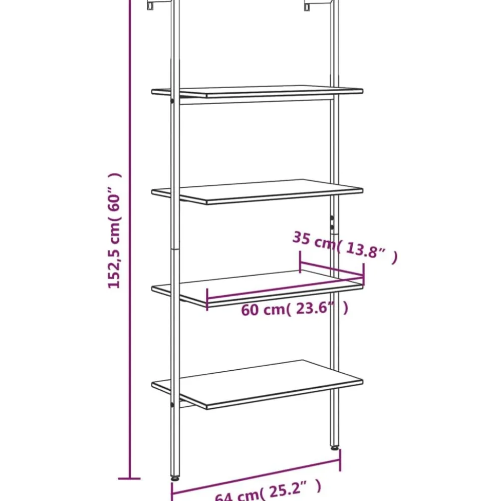 Kalteva hylly, 64x34x120-185cm, eri kokoja ja värejä*FinePRICE Discount