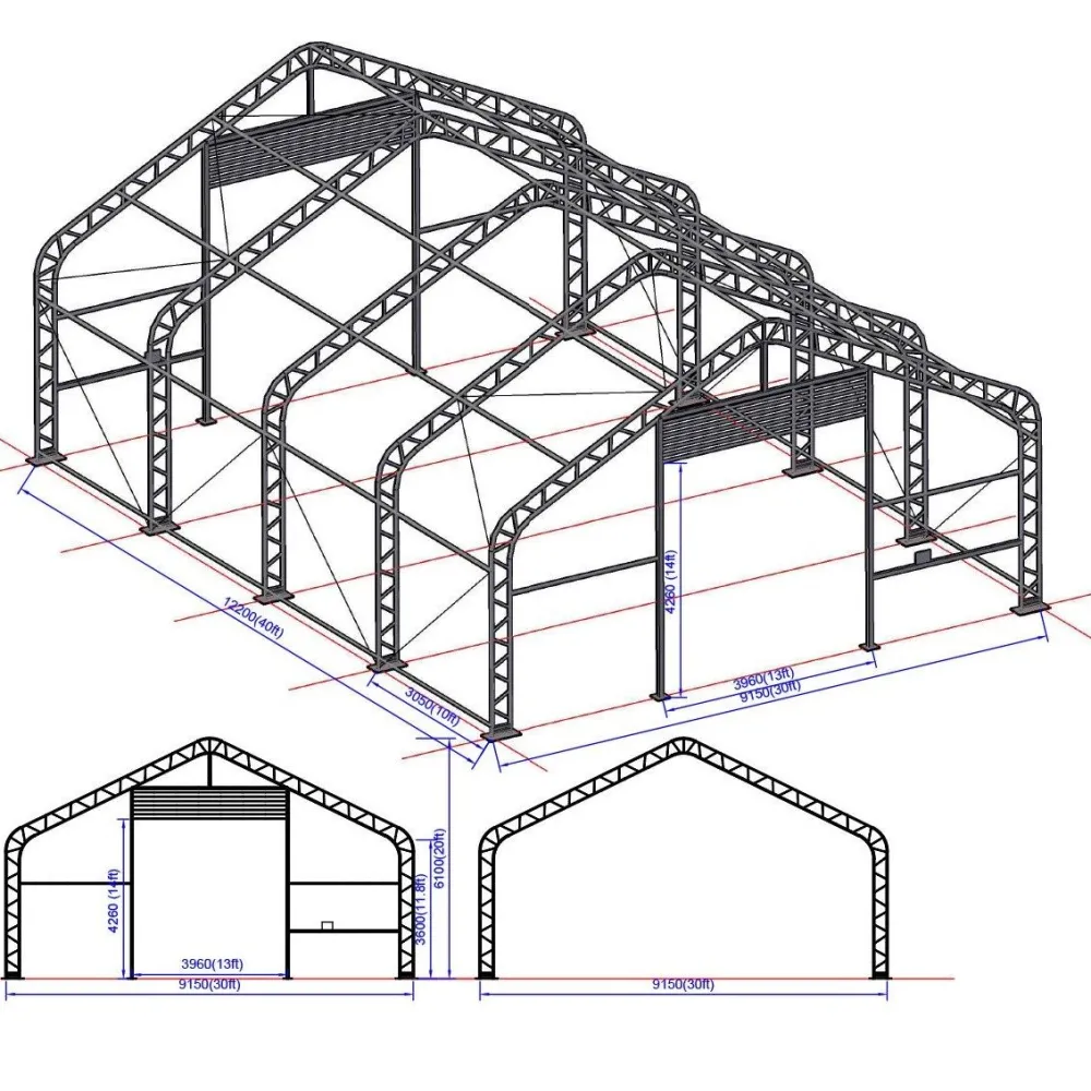 Kalustohalli Premium, 9.15x12.2x6.1m, 900g pvc, harmaa*Ranch Hot