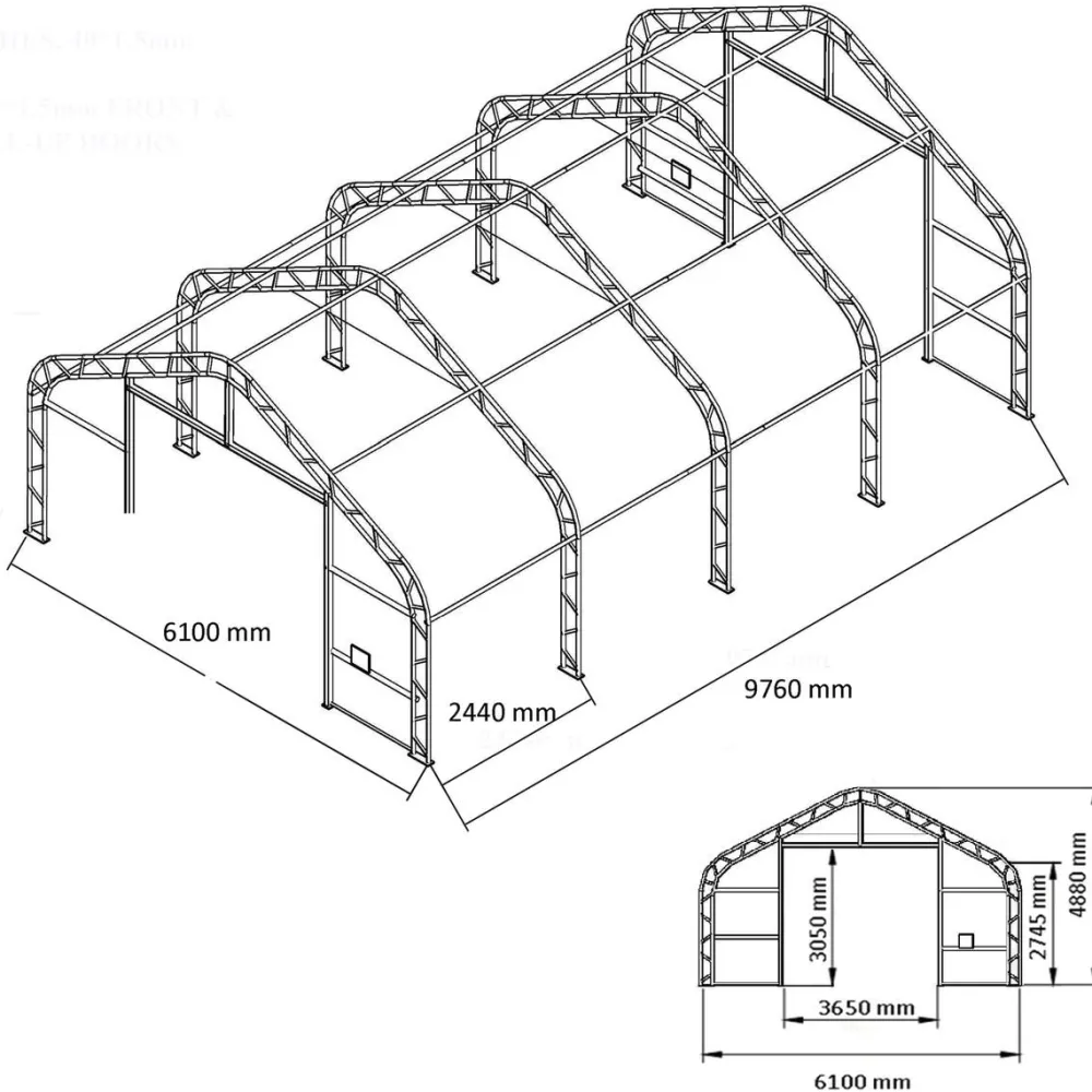 Kalustohalli Premium 6,1x9,76x4,88 m 900 g Pressutallit