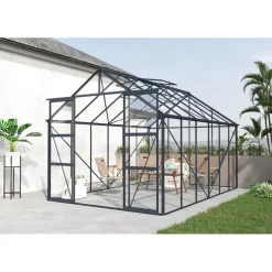 Hot Kasvihuone , 8.94m², turvalaseilla, tummanharmaa runko Kasvihuoneet Lasilla