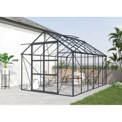 Hot Kasvihuone , 8.94m², turvalaseilla, tummanharmaa runko Kasvihuoneet Lasilla