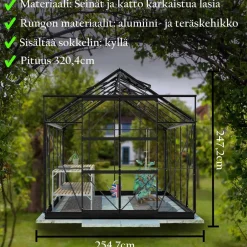 Hot Kasvihuone Glass 8,2m² musta Kasvihuoneet Lasilla|Kasvihuoneet Kennolevyllä