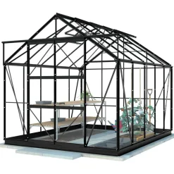 Hot Kasvihuone Glass 8,2m² musta Kasvihuoneet Lasilla|Kasvihuoneet Kennolevyllä