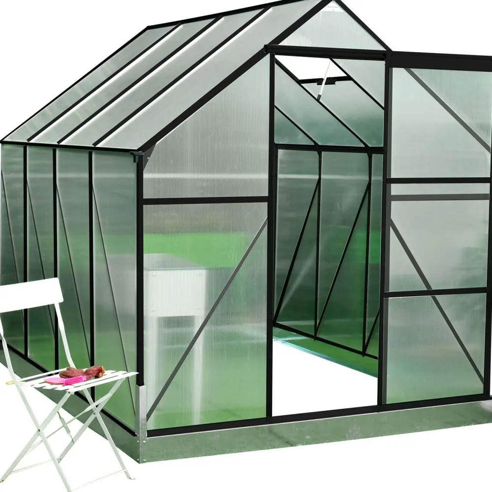 Kasvihuone Garden 4.8m² sokkelilla, mustat alumiinikehykset*Mag-Pro Best