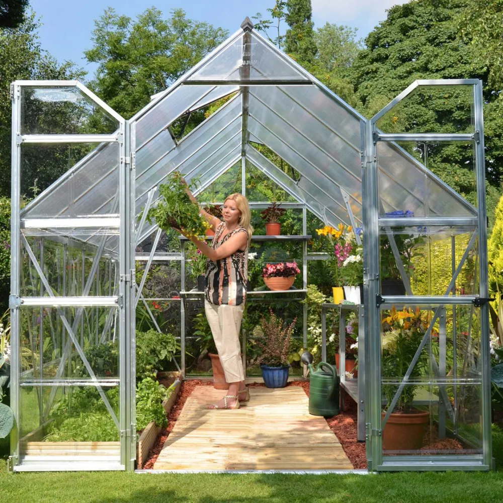 Hot Kasvihuone Balance Hybrid 8,9 m² 8x12 ft hopea Kasvihuoneet Kennolevyllä