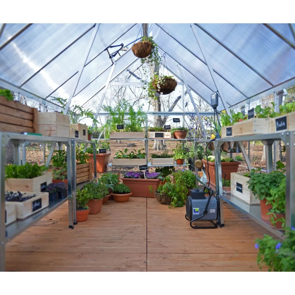 Hot Kasvihuone Balance Hybrid 8,9 m² 8x12 ft hopea Kasvihuoneet Kennolevyllä