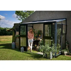 Kasvihuone Veranda 4,4m², antrasitmusta alumiinirunko, turvalasit, kennolevykatto*Juliana Clearance