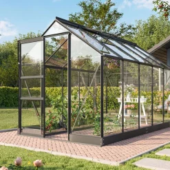 New Kasvihuone Apollo, lasi, musta, sokkelilla, eri kokoja Kasvihuoneet Lasilla