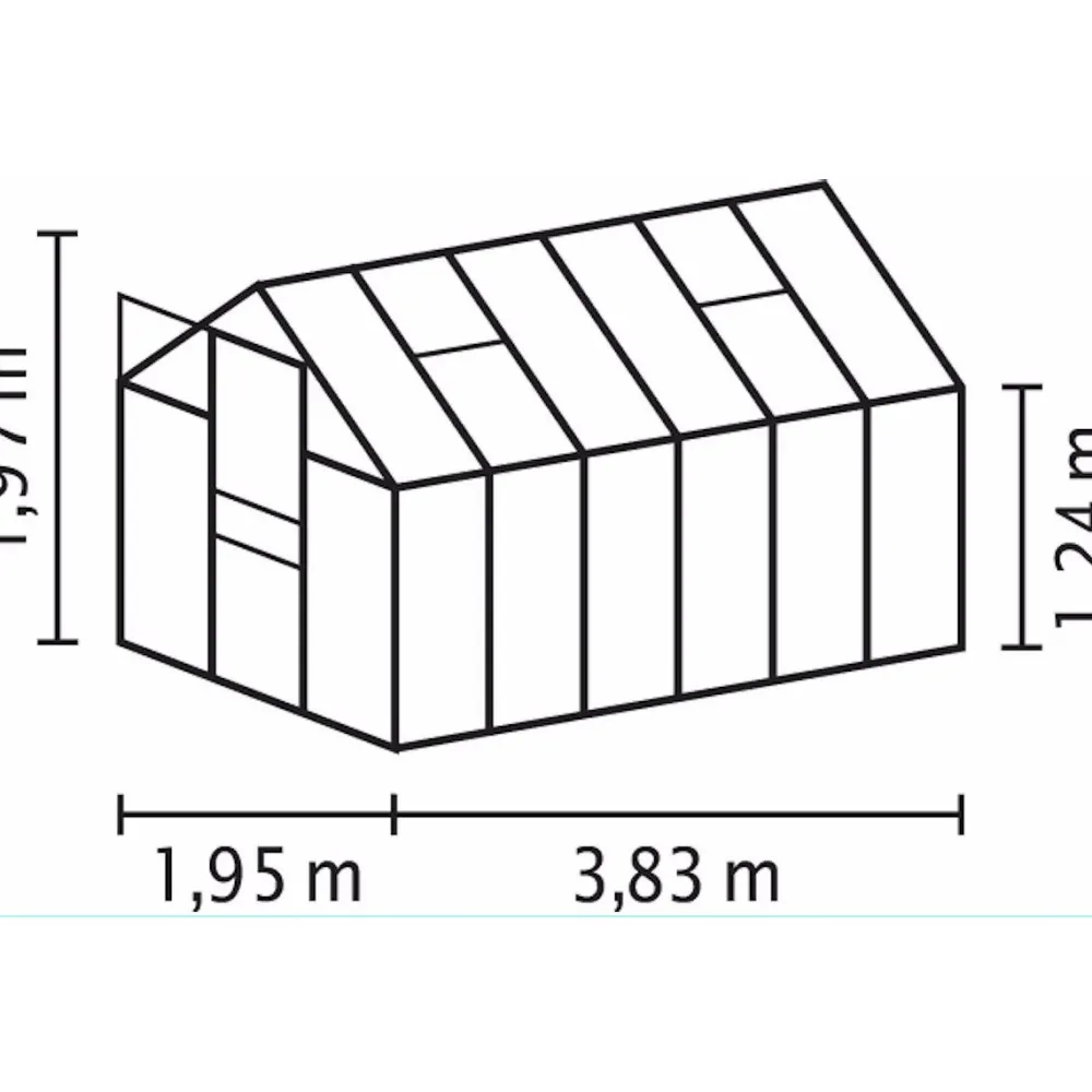 Kasvihuone Venus 7.5m² lasi alumiinirunko harmaa*Vitavia Clearance