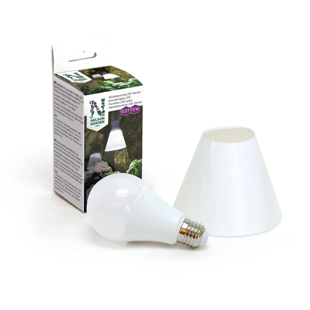 Kasvivalo LED-lamppu, 15W, E27, varjostimella*Nelson Garden Online