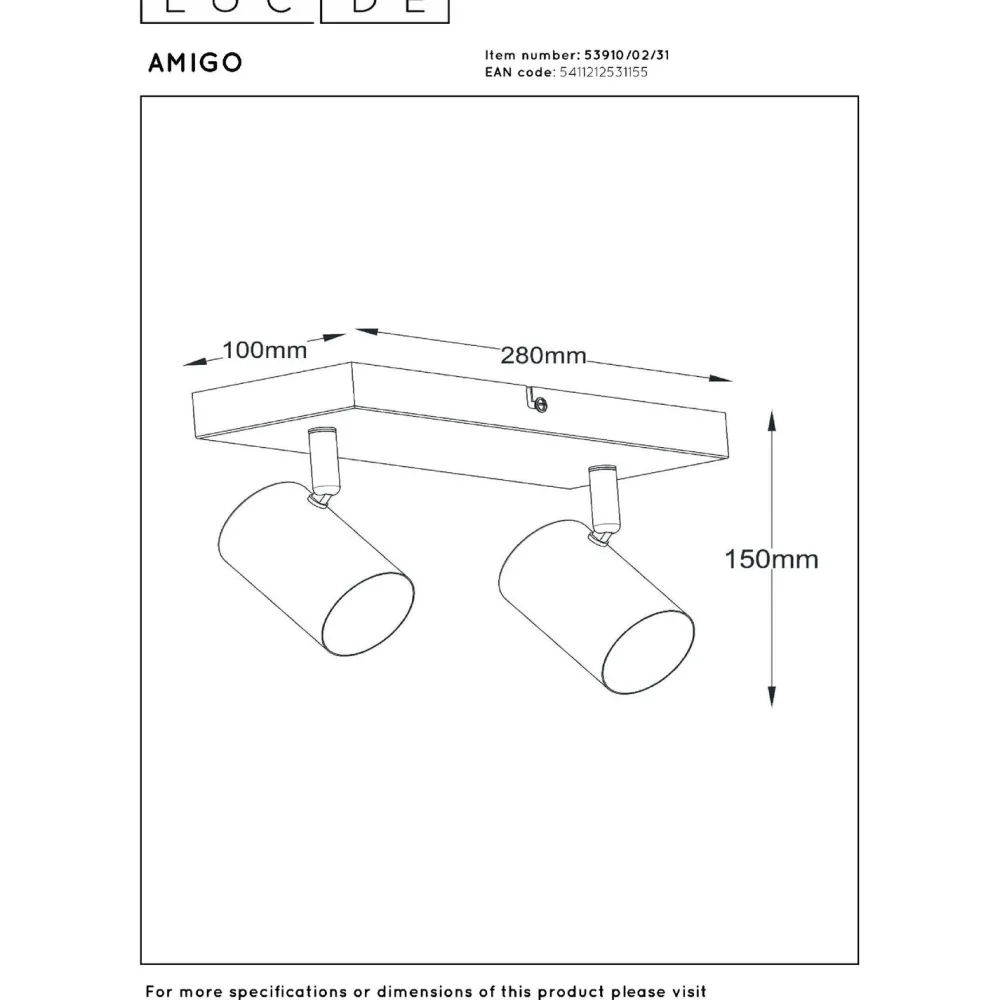 Kattospotti Amigo, 10x28cm, IP20, valkoinen*Lucide Discount