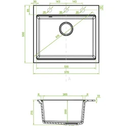 Hot Keittiöallas Alva 60, 570x500cm, komposiitti, mattamusta Tiskialtaat Ja -Pöydät