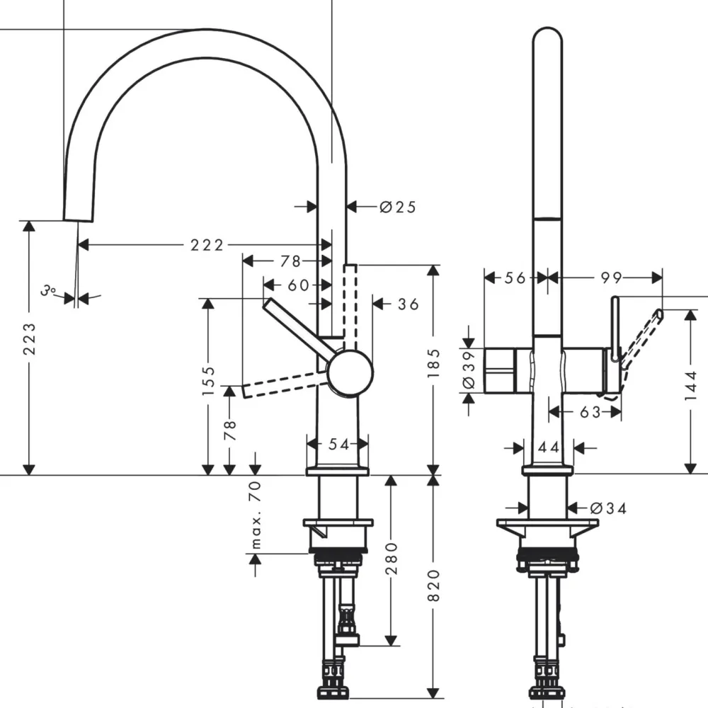 Keittiöhana Talis M54 220 APK-liitäntä musta*Hansgrohe Hot