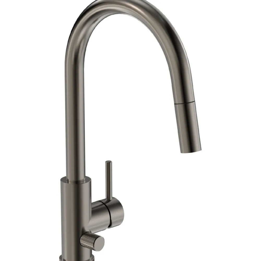 Keittiöhana INOX by Q1, ulosvedettävä juoksuputki ja APK-venttiili, gun metal*Tammiholma New