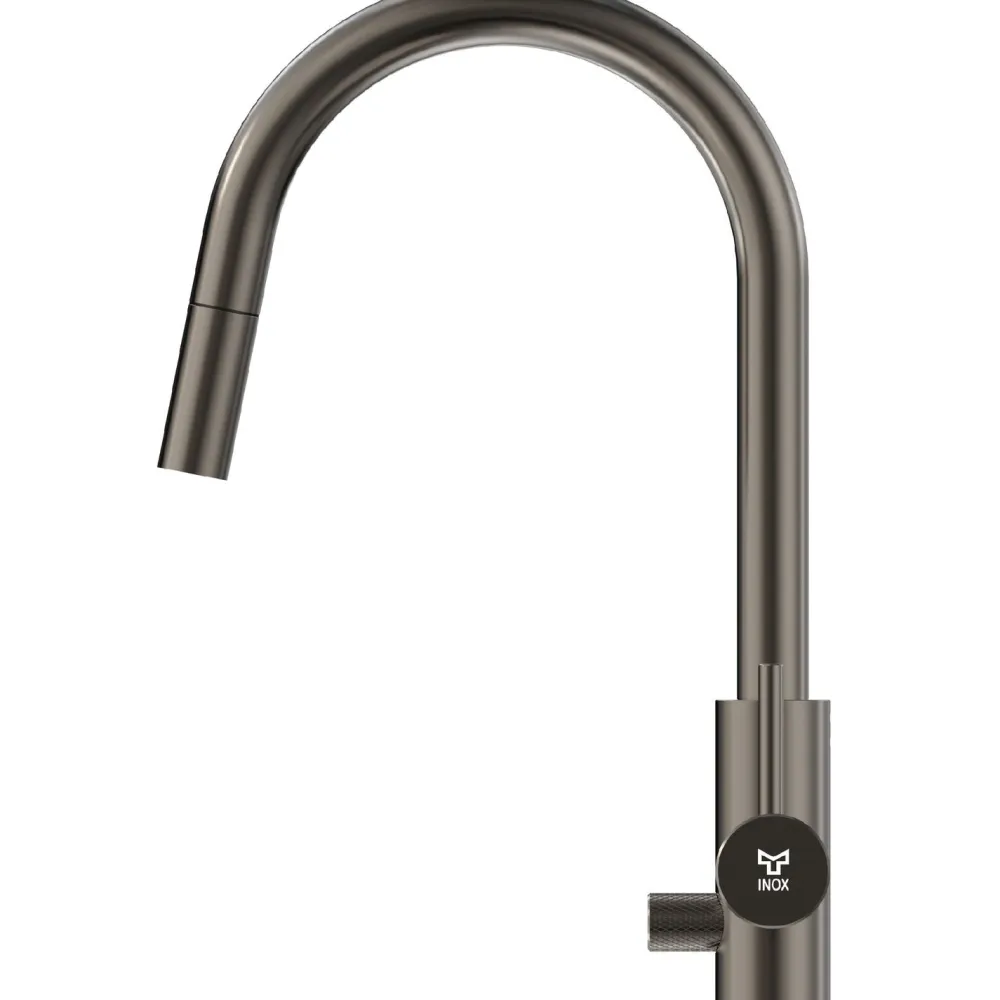 Keittiöhana INOX by Q1, ulosvedettävä juoksuputki ja APK-venttiili, gun metal*Tammiholma New