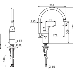 Keittiöhana Vega 1838FG-33 mattamusta*Oras Discount