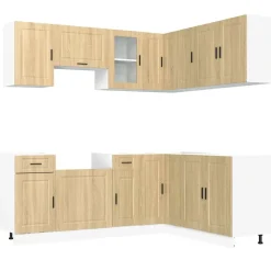 Clearance Keittiökaappisarja 11-osainen Porto, suunniteltu puu, eri värejä (43838) Valmiskeittiöt