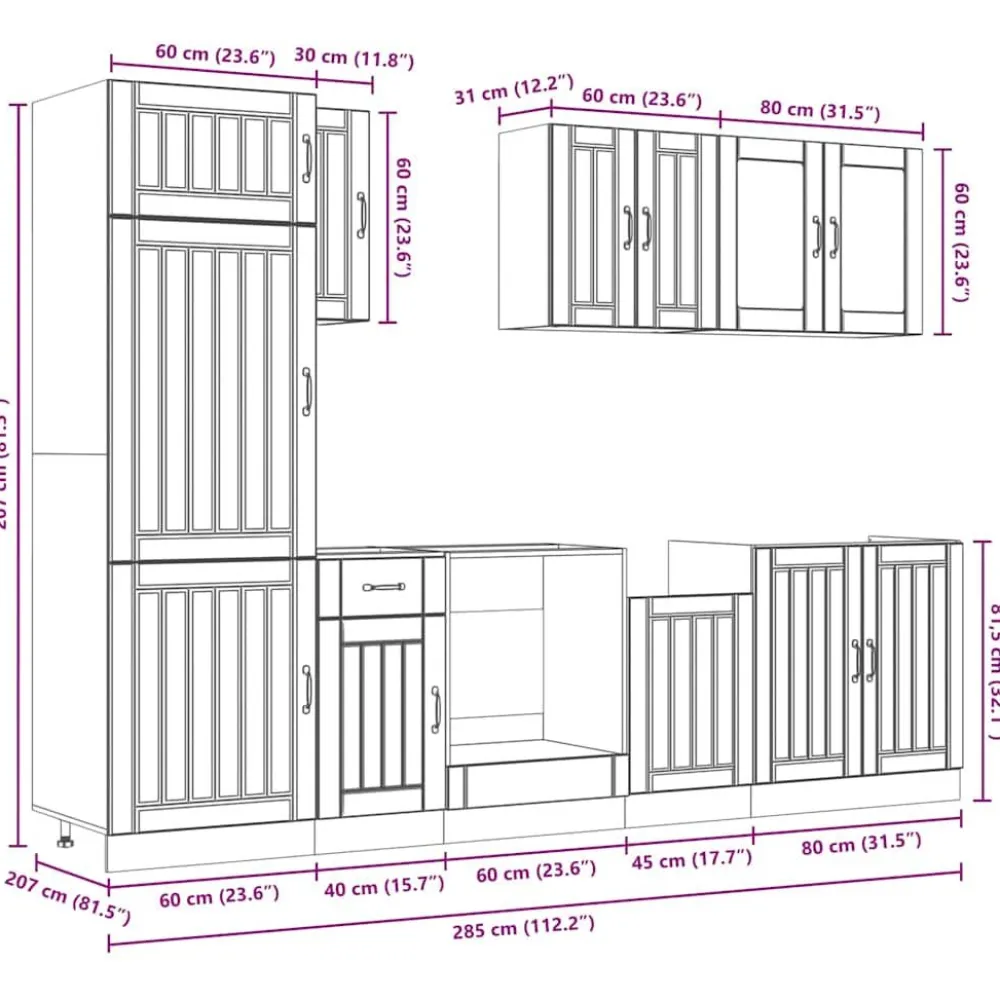 Keittiön kalustesarja 8-osainen Kalmar, eri värejä (43822)*FinePRICE Sale