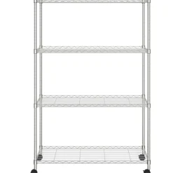 4-kerroksinen varastohylly pyörillä 90x35x142 cm kromi 200 kg*FinePRICE Sale