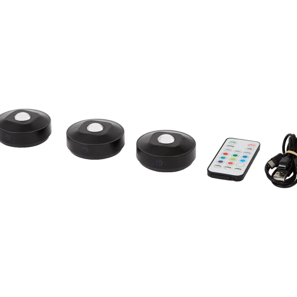 Discount Kohdevalaisin RGB LED ladattava, 3 kpl, musta Keittiövalaisimet