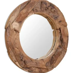 Clearance Koristeellinen peili pyöreä 80 cm tiikki Peilit