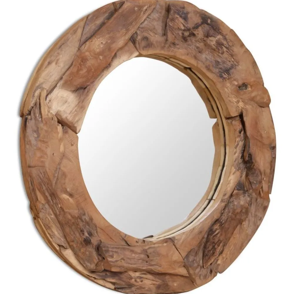 Clearance Koristeellinen peili pyöreä 80 cm tiikki Peilit